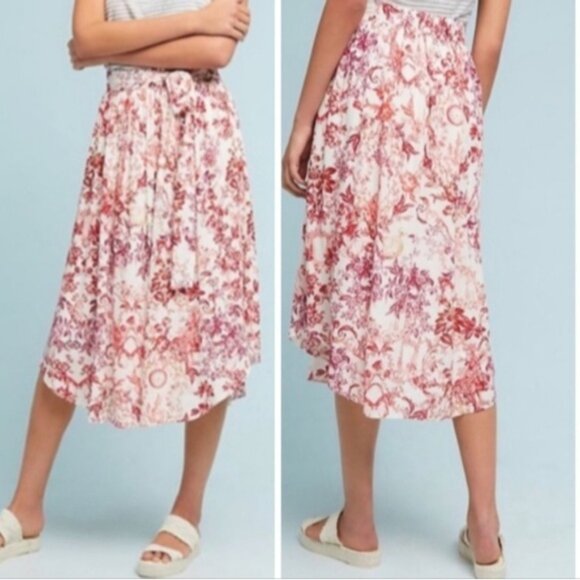 Anthropologie Red and Pink Floral A-Line Skirt - Picture 13 of 14